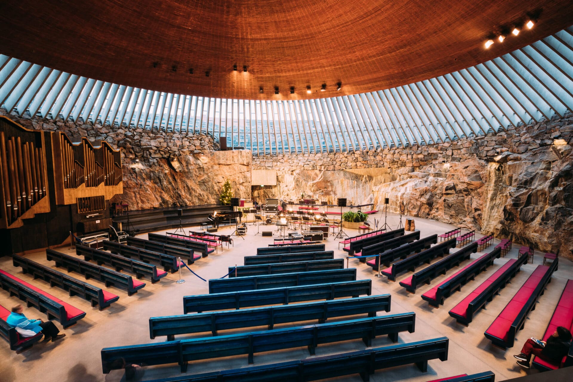 Helsinki, Finland - December 7, 2016: Interior Of Lutheran Temppeliaukio Church Also Known As Church Of Rock And Rock Church.